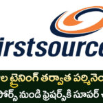 Firstsource Jobs 2025 Notification banner showing 12th and degree qualified youth attending interviews and training sessions for BPO roles. - Teluguways.com